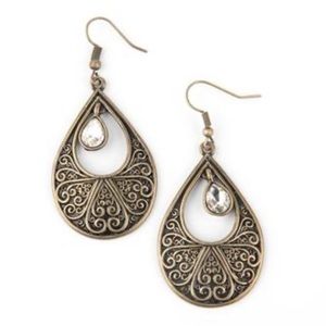 New Brass Rhinestone Teardrop Earrings